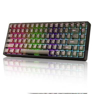 Imagem de Camiysn Teclado mecânico Light84 teclas pretas transparentes RGB Backlight Triple Mode 2,4GHz/BT/USB-C teclado gamer com fio, para computador/desktop/laptop/superfície/Smart TV e Windows 10/8/7