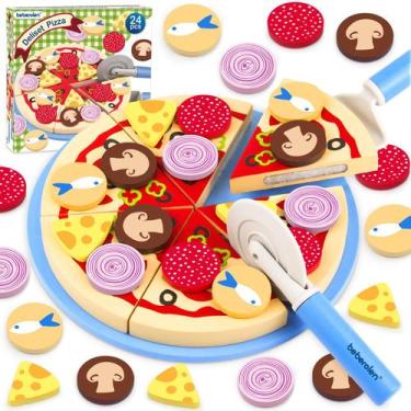 Imagem de Brinquedo de pizza Beberolen Wooden para crianças com corte, conjunto 