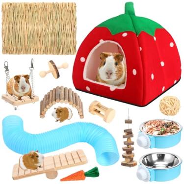Imagem de Youyole Kit de 13 peças para iniciantes de porquinhos-da-índia para hamster, cama, acessórios de gaiola de porquinho-da-índia com tapetes de grama para animais de estimação, tigela para chinchilas