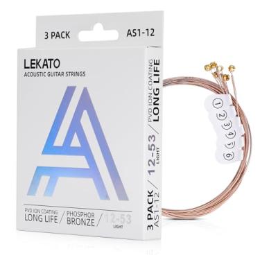 Imagem de LEKATO Pacote com 3 cordas de guitarra acústica revestidas de bronze fosforoso AS1-12, cordas para violão, ricas, espectro tonal completo, leve 09-42