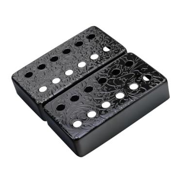 Imagem de OVSAL Conjunto de 2 capas de captador de guitarra de latão pretas de 50 mm/52 mm com haste Spcing, capas de captador de guitarra elétrica Humbucker para guitarra elétrica Ep Lp Les Paul