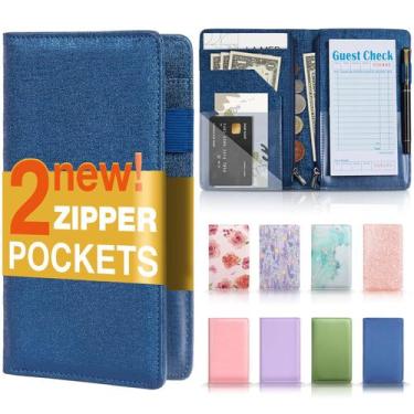 Imagem de Livro de servidor Forvencer com 2 bolsos com zíper, couro, azul