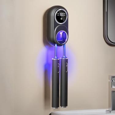 Imagem de Suporte de escova de dentes montado na parede, capas de escova de dentes com 2 compartimentos para escova de dentes, caixa de limpeza portátil para escovas de dentes elétricas e manuais, estojo de