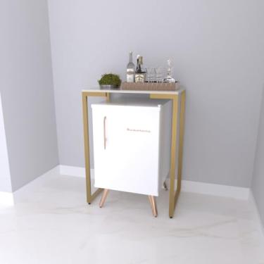 Imagem de Aparador para Frigobar Cervejeira Adega Bar Bancada com Pés de Ferro (Dourado com Branco)