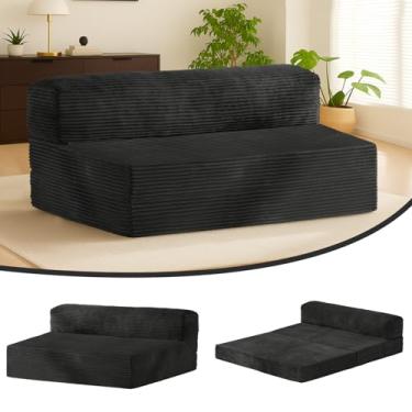 Imagem de NLDD Colchão dobrável de 15 cm, sofá-cama futon tamanho completo - Cama de chão conversível e sofá de dormir com capa de veludo cotelê removível e alças de transporte, espuma viscoelástica de alta