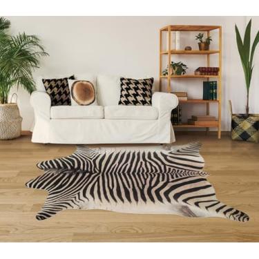 Imagem de Guzareuu Tapete com estampa de zebra 1,6 x 1,4 m - Tapete moderno para sala de estar e quarto, couro bovino sintético antiderrapante durável