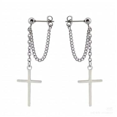 Imagem de A GOOD OMEN Conjunto de joias de cruz religiosa feminina - brincos com pingente, brincos de cruz de diamante, colar de cruz, acessórios de moda prata fosco religiosa joias presentes, Large, Metal, Sem