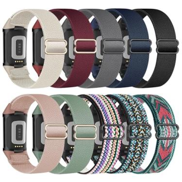Imagem de Oanux Pulseira elástica compatível com Fitbit Charge 5/6, pulseira de reposição esportiva ajustável de nylon macio para mulheres e homens, 20.32 cm, preta