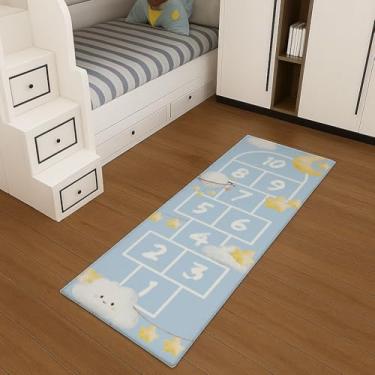 Imagem de Tapete Passadeira Infantil Amarelinha, 200 x 65 cm, Jogo Educativo para Quarto Infantil (CHUVA DE AMOR AZUL)