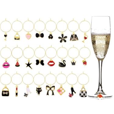 Imagem de Junkin 24 peças de marcadores de pingentes de taça de vinho para taças de caule, marcadores de bebida, anel identificador de anel de vinho para degustação de despedida de solteira, dia de Ação de