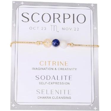 Imagem de COLORFUL BLING Pulseiras com contas do zodíaco, cristal de cura, 12 constelações, pedra natural, chacra, elástico, pulseiras ajustáveis, pedra do nascimento, alívio da ansiedade, pulseiras com contas