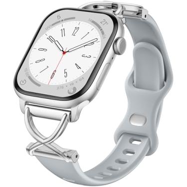 Imagem de Pulseira feminina de silicone fina compatível com Apple Watch 44 mm, 45 mm, 46 mm, 49 mm, 42 mm, 40 mm, 41 mm, 38 mm, impermeável, para Apple Watch séries 10, 9, 8, 7, 6, 5, 4, 3 SE, Ultra 2 1, cinza