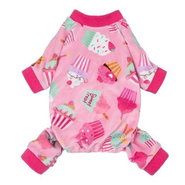 Imagem de Fitwarm Pijama de cachorro cupcake, roupa de aniversário para cães pequenos, meninas, macacão aconchegante para animais de estimação com pés, rosa, 2GG
