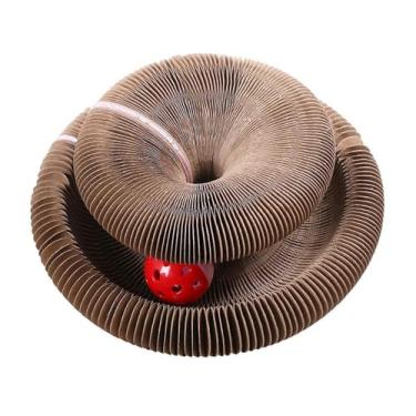 Imagem de Gralara Arranhador de gato acordeão, brinquedo de papelão para arranhar, brinquedo de enriquecimento para gatos, de labirinto com pista de bola