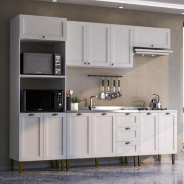 Imagem de Armário Cozinha Americana Modulada Completa 260cm 5 Peças com Balcão Multimóveis Cr20495 Branco