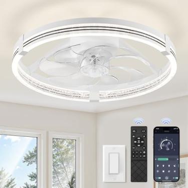 Imagem de ZMISHIBO Ventiladores de teto de baixo perfil com luzes, ventilador de teto moderno de montagem embutida e controle remoto, ventiladores de teto de LED de 50,8 cm, regulável em 3 cores e 6 velocidades