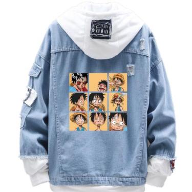 Imagem de Jaqueta SANMU Creative Design Jeans Luffy Emoji Graffiti