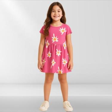 Imagem de Vestido Infantil Menina Meia Malha Estampado Confortavel Moderno Brand