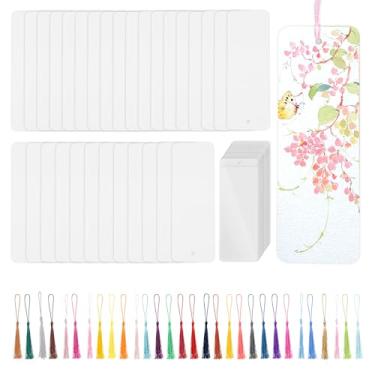 Imagem de Marcadores de livro em branco, marcadores de página de papelão simples com furo e borlas coloridas para artesanato, para etiquetas de presente, etiquetas para pendurar preços, projetos de arte e