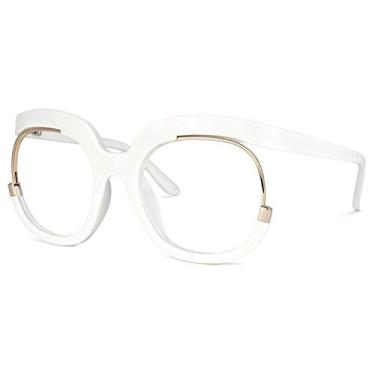 Imagem de Voogueme Armação quadrada de óculos grande com lente transparente para mulheres Fredia OX739865, Branco, Large