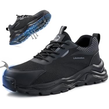 Imagem de KGJIANDA Tênis de bico de aço para homens, sapatos de bico de aço para homens e mulheres, tênis de trabalho leves e confortáveis, tênis de segurança para construção, indestrutível, à prova de