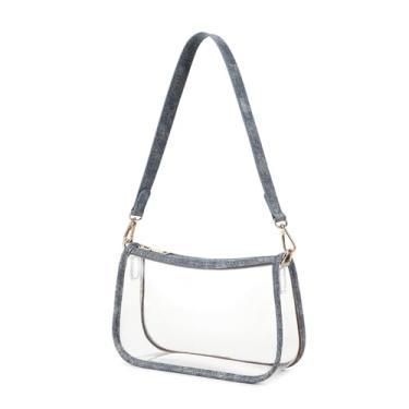 Imagem de Leanoria Bolsa transparente aprovada para estádio bolsa transparente de PVC retrô clássica bolsa transparente para concertos, Imitação de azul jeans lavado, Medium