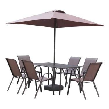Imagem de Conjunto De Jardim Marrom 9 Pecas Mesa E Cadeiras 6 Lugares
