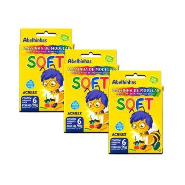 Imagem de Massinha de Modelar SOFT Acrilex com 6 cores Kit com 3 unid
