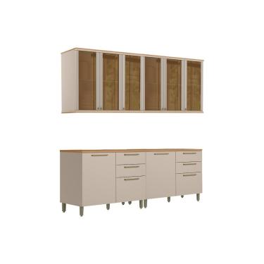 Imagem de Kit Cozinha Modulada 2 Peças Atena 4 Peças (2Balcões+2Aéreos) CP25 Jequitiba/Off White Fosco-Linea Brasil