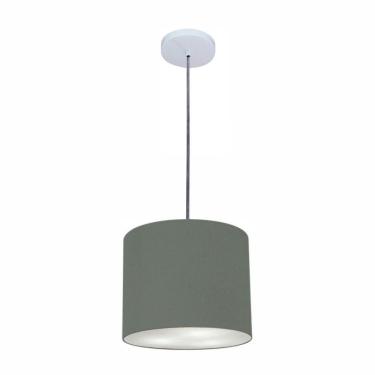 Imagem de Lustre Luminária Pendente Vivare Free Lux Pe-4106br Cúpula Em Tecido 20x25cm Cinza-escuro Canopla Branca E Fio Cristal