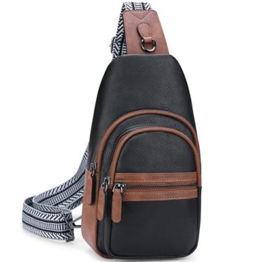 Imagem de HESHE Bolsa tiracolo feminina antifurto pequena bolsa tiracolo de couro pochete com bloqueio de RFID bolsa transversal para viagens, Preto com marrom, Small