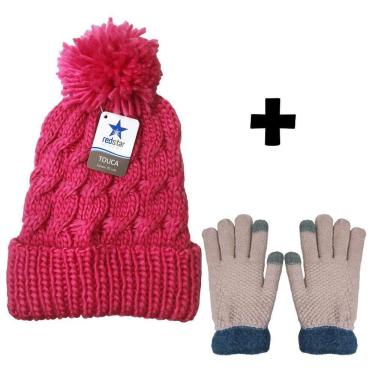 Imagem de Conjunto Feminino Para Inverno Com Touca Pompom E Luva Touch Screen