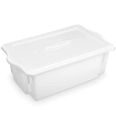 Imagem de Caixa Plástica Organizadora de Alimentos 24,5L Branca Com Tampa Para Cozinhas Profissionais Restaurantes Açougue