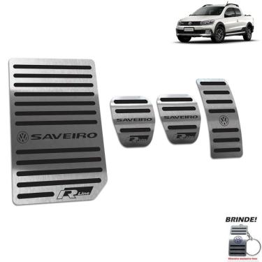 Imagem de Descanso de Pé + Pedaleira Em Aço Inox Saveiro R-Line Preto