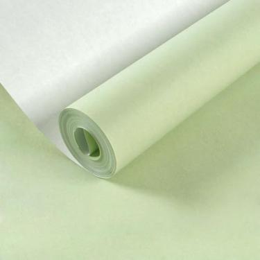 Imagem de ESSMOKO Papel de parede moderno estilo nórdico seda não tecido papel de parede não autoadesivo quarto sala de estar escritório decoração de fundo adesivos verde feijão 53 * 950 cm