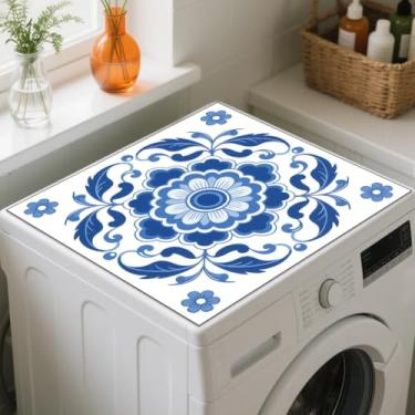 Imagem de GLOBLELAND Tapete retrô Paisley com estampa de azulejo para lavadora de roupas e secadora, 60 x 59,8 cm, almofadas protetoras superiores de porcelana vintage para máquina de lavar roupa antiderrapante