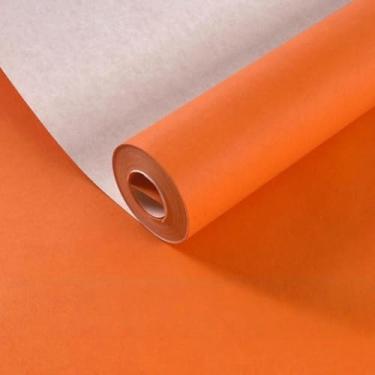 Imagem de ESSMOKO Papel de parede moderno estilo nórdico seda não tecido papel de parede não autoadesivo quarto sala de estar escritório decoração adesivos laranja vibrante 53 * 950 cm