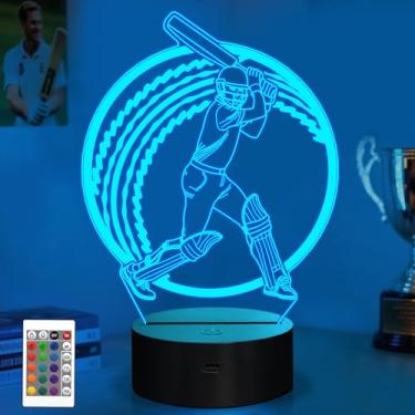 Imagem de OkiyiD Presentes de críquete para meninos, lâmpada de ilusão 3D de bola de críquete, luz noturna com controle remoto de 16 cores, acessórios de críquete, presente para meninos, homens, atletas