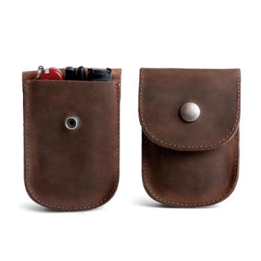 Imagem de Heather's, Bolsa coldre feita à mão em couro de flor integral – Bolsa de cintura durável para moedas, trocos, fones de ouvido, itens pessoais, ferragens – Prende-se convenientemente ao cinto, fecho de