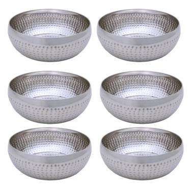Imagem de Kit 6 Saladeiras Tigela Bowl Inox Martelado 25Cm 3,5L