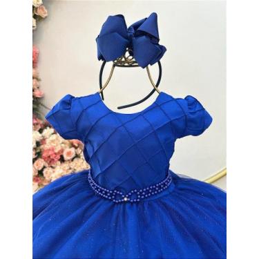 Imagem de Vestido Infantil Azul Royal com Busto Nervura para Festas e Daminhas -