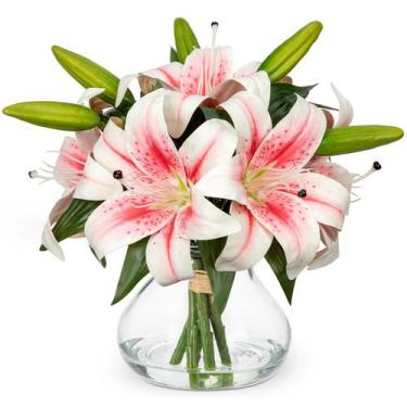 Imagem de Flores artificiais Hollyone Tiger Lily Real Touch com vaso