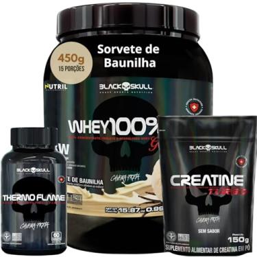 Imagem de Kit Whey 100% HD POTE Gourmet 450g + Creatina Monohidratada Turbo 150g + Termogênico Thermo Flame 60 caps- Combo Ganho de Massa Muscular (450g, Whey Sorvete de Baunilha)