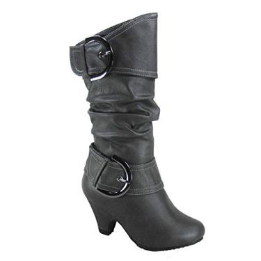 Imagem de FZ Auto-9ks sapato infantil moderno bonito bico redondo fivela zíper lateral botas salto baixo, Cinza PU, 12 Little Kid