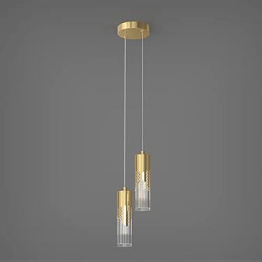 Imagem de Luminária pendente de tubo longo, luminária suspensa cilíndrica dourada, lustre minimalista de cobre, luminária suspensa com luz suspensa ajustável em altura para ilha de cozinha