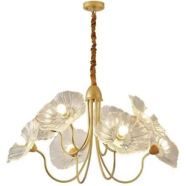 Imagem de Lustre Folha de Lótus Pingente de Vidro Lustre de Flor para Sala de Estar Teto Luminária Pendente Antigo Dourado Moderno Grande Lustre de Foyer para Entrada Sala de Jantar Cozinha Fazenda, 8