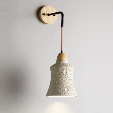Imagem de Luminária de parede de madeira retrô, luminária de parede de cimento vintage, luminária rústica de parede de concreto Wabi Sabi, luminária de decoração de fio de madeira maciça nórdica moder