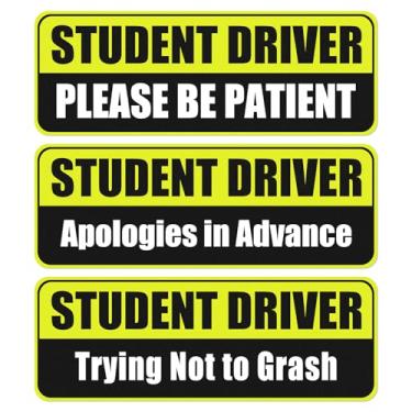 Imagem de 3 peças adesivos magnéticos para motorista estudante para carro - Sinais de segurança removíveis para motorista iniciante, ímãs refletivos para novos motoristas, acessórios para permissão de