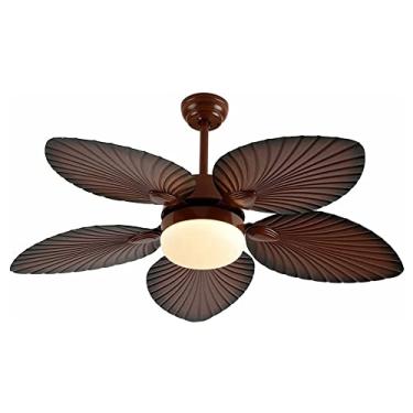 Imagem de Lustre, ModernChandelier, Ventiladores de teto silenciosos estilo tropical com luz 5 lâminas em forma de folha de palmeira Ventilador de teto Lustre Grande luminária de metal Decoração para