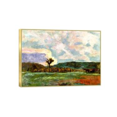 Imagem de BMZFYBS Impressão em tela famosa pintura - paisagem paisagem paisagem nº 2 pôster moldura dourada para decoração de casa 50 x 70 cm 20 x 27 pol